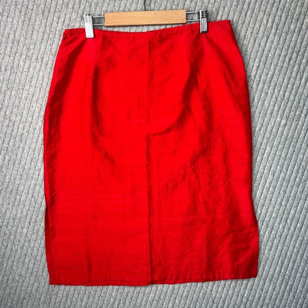 Syrup 90s Skirt Red Woven‎ Silk Straight Knee Length Lightweight